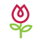 Ilustración minimalista de una flor roja con tallo y hojas verdes sobre fondo negro.