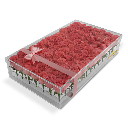 90 Rosas en caja acrilico | EVITA