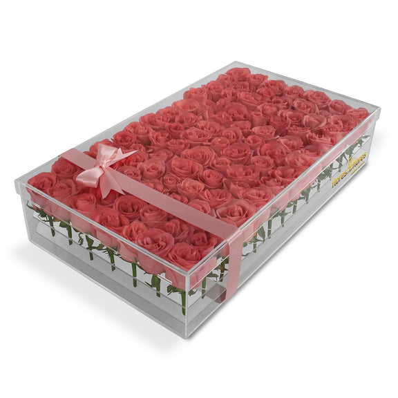 90 Rosas en caja acrilico | EVITA