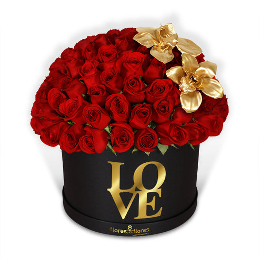 Bouquet 100 Rosas Rojas y Orquideas Oro | SOULMATE