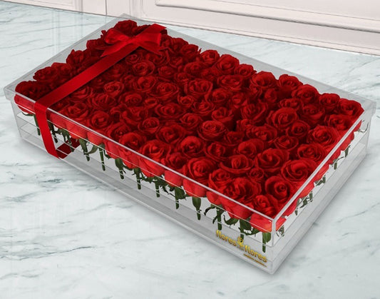 90 Rosas Rojas en caja Acrílico | TRESOR