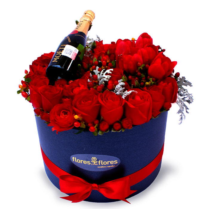 Rosas Tulipanes y Mini Moet | FIORELLA