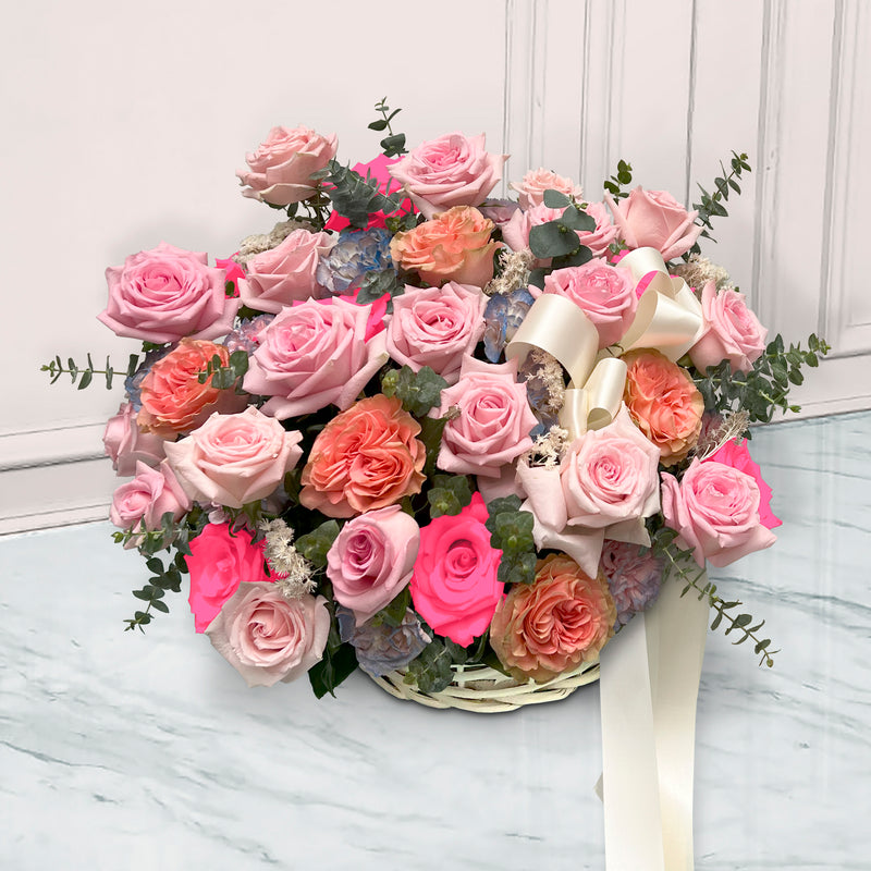 Canasto de 30 Rosas en Tonalidades Suaves | CATHERINE