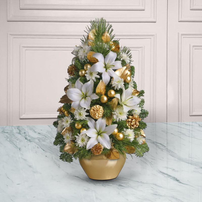 Mini pino con lilies y mini esferas | COZY