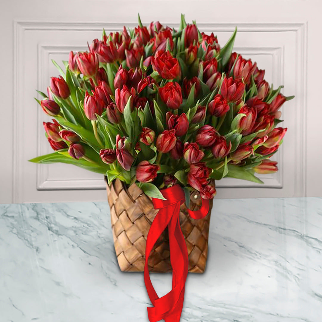 Canasto de 100 Tulipanes Rojos | INÉS
