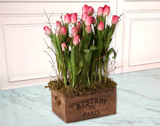 Caja de Madera con 15 Tulipanes Rojos | BISTROT